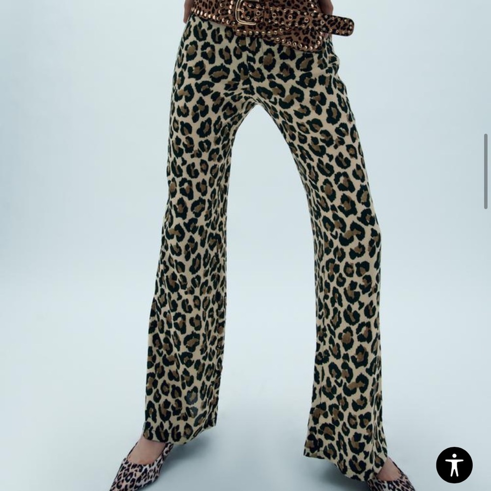 Zara flare pants women s ZW Collection Animal Print Trouser 2183/045 new